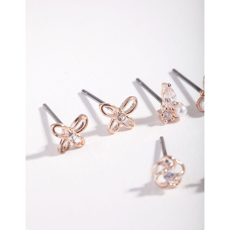 Rose Gold Flower & Pearl Micro Ear Stacker