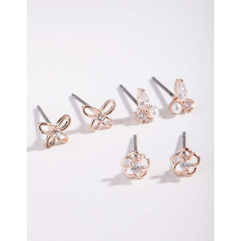 Rose Gold Flower & Pearl Micro Ear Stacker