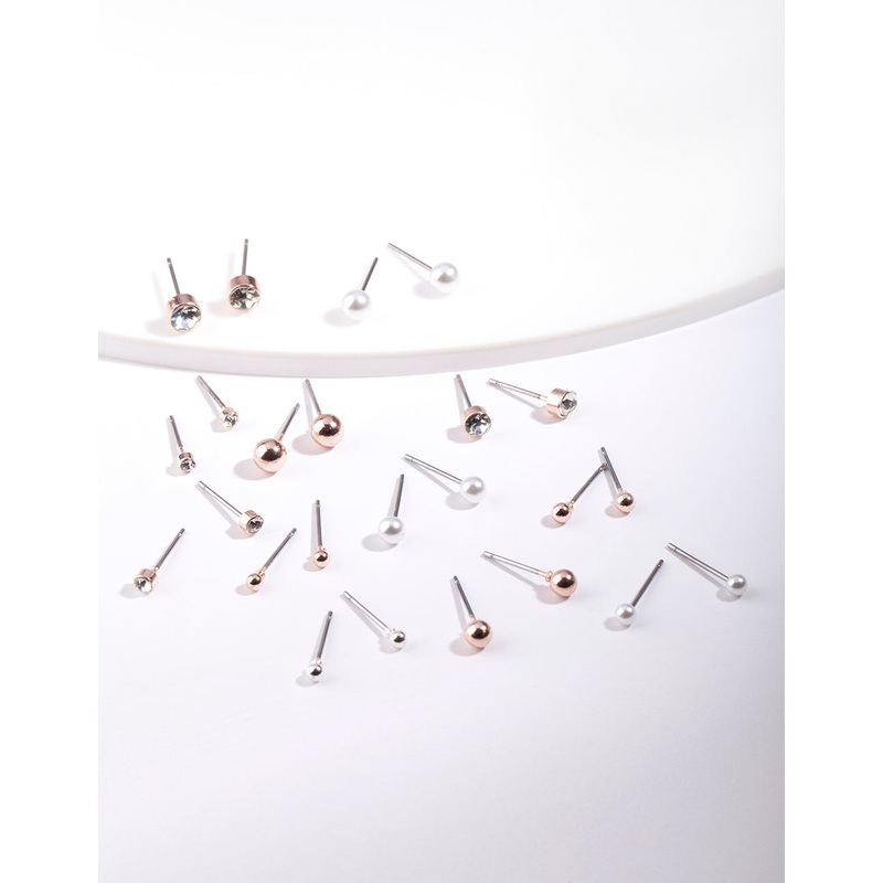 Rose Gold Tiny Diamante Earring 12-Pack