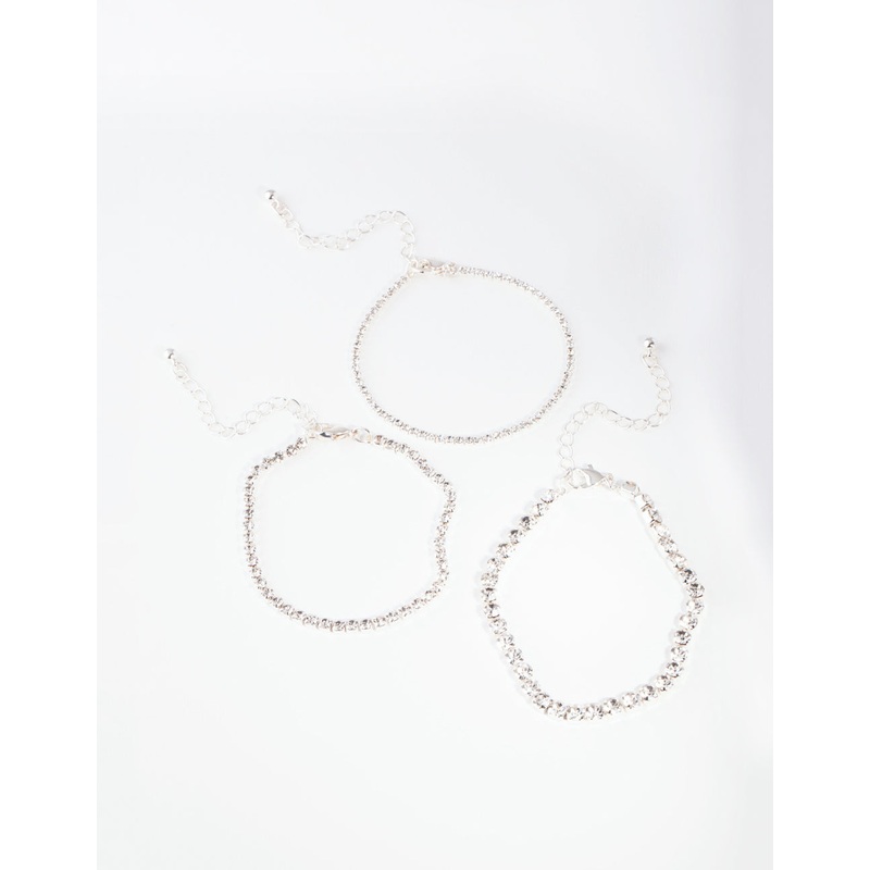Silver Multi Size Diamante Bracelet Pack