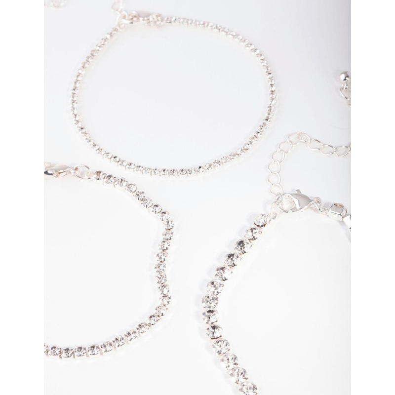 Silver Multi Size Diamante Bracelet Pack