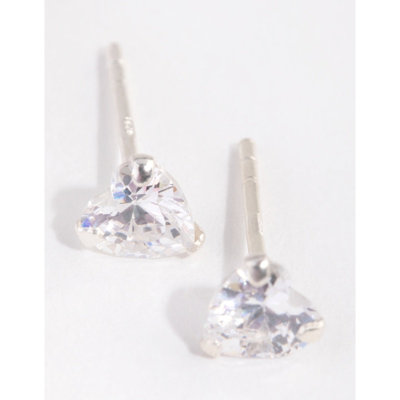 Sterling Silver Diamond Simulant & Cubic Zirconia Heart Stud Earring Pack