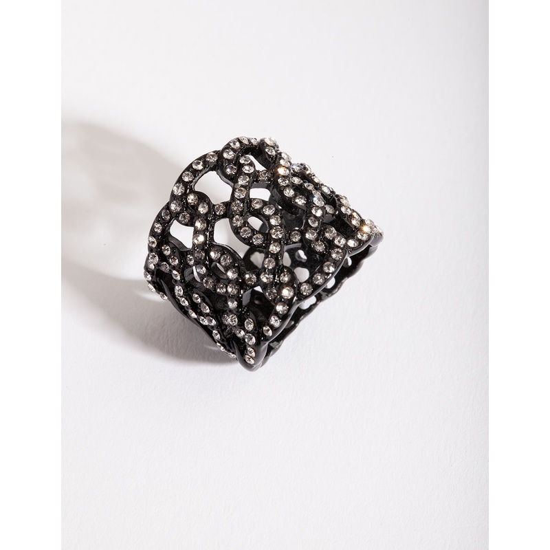 Black Diamante Weave Ring|SM|ML
