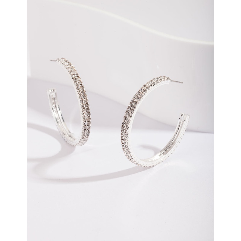 Double Row Diamante Hoop Earrings