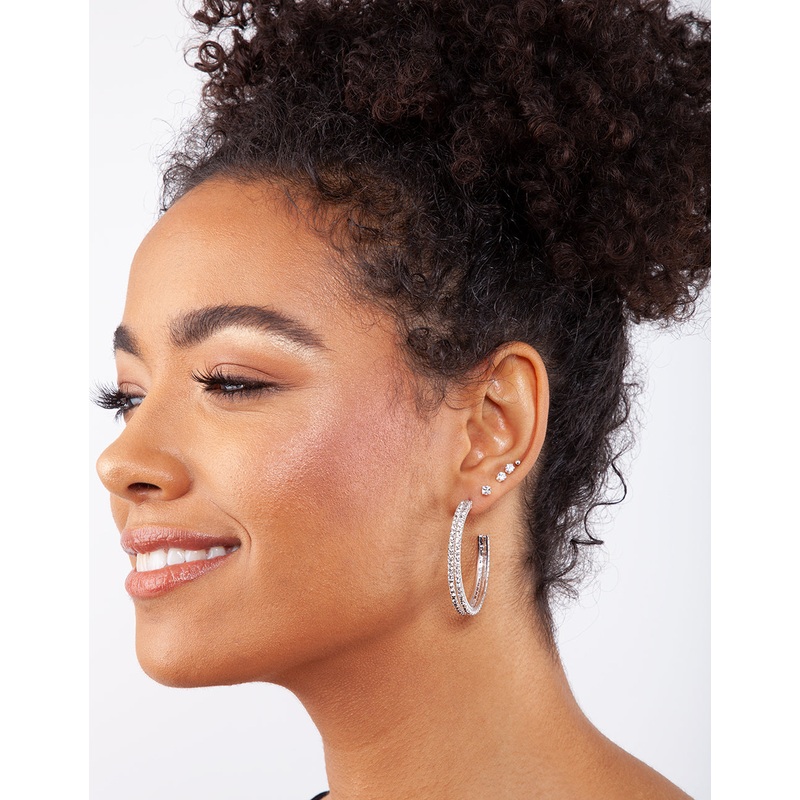 Double Row Diamante Hoop Earrings