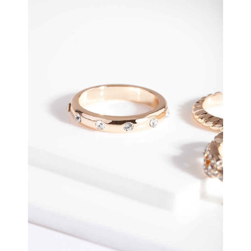 Gold Diamante Chain Ring Pack|SM|ML