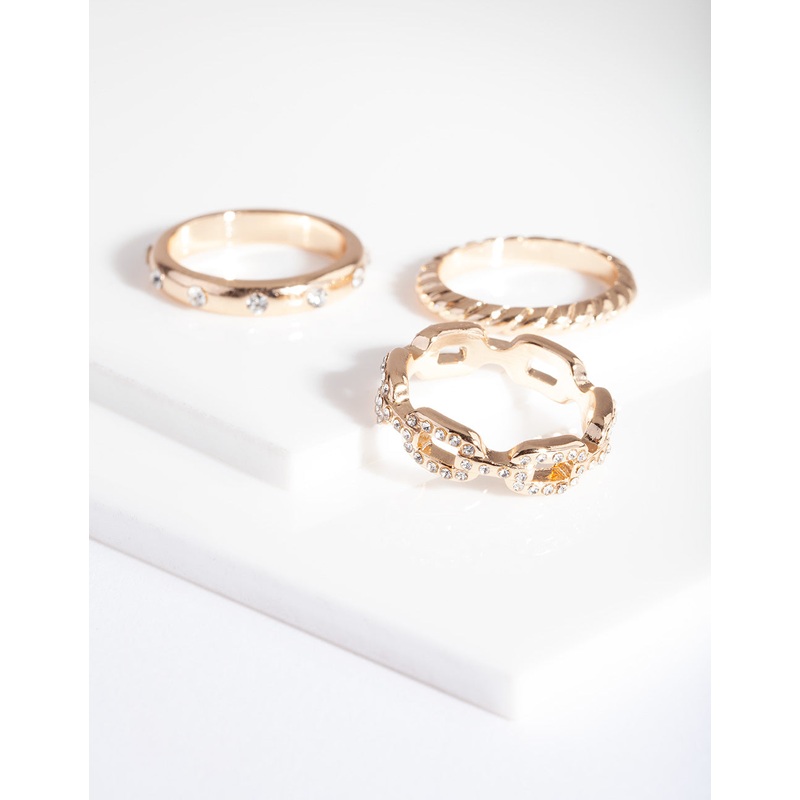 Gold Diamante Chain Ring Pack|SM|ML