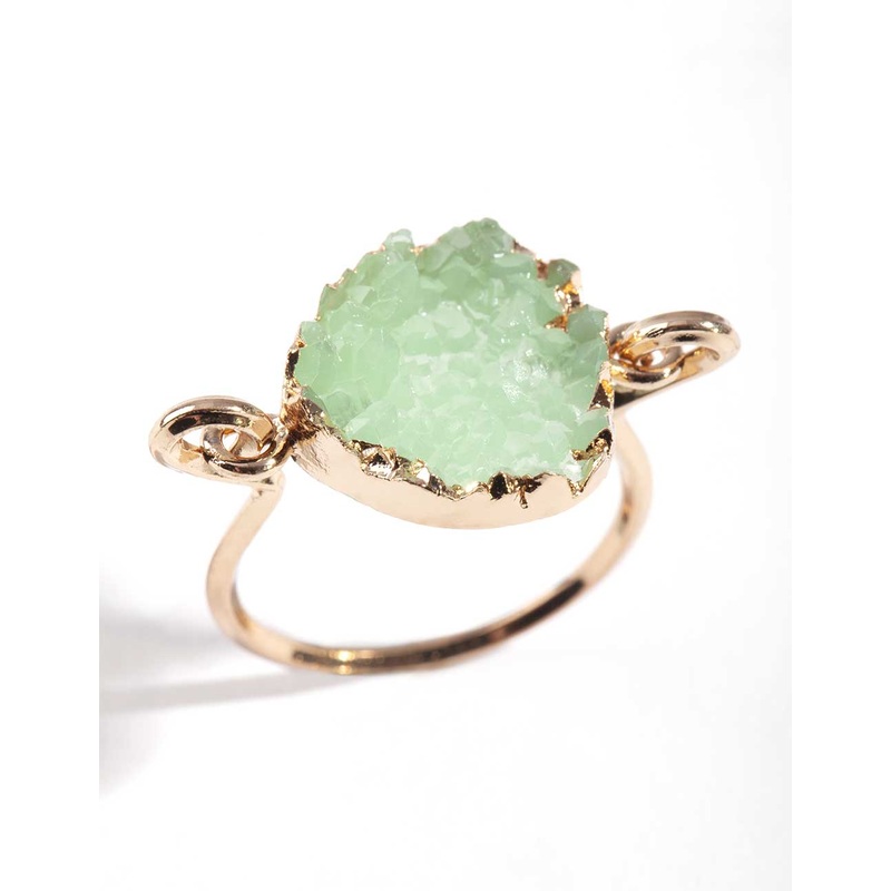 Gold Jade Druzy Ring|SM|ML