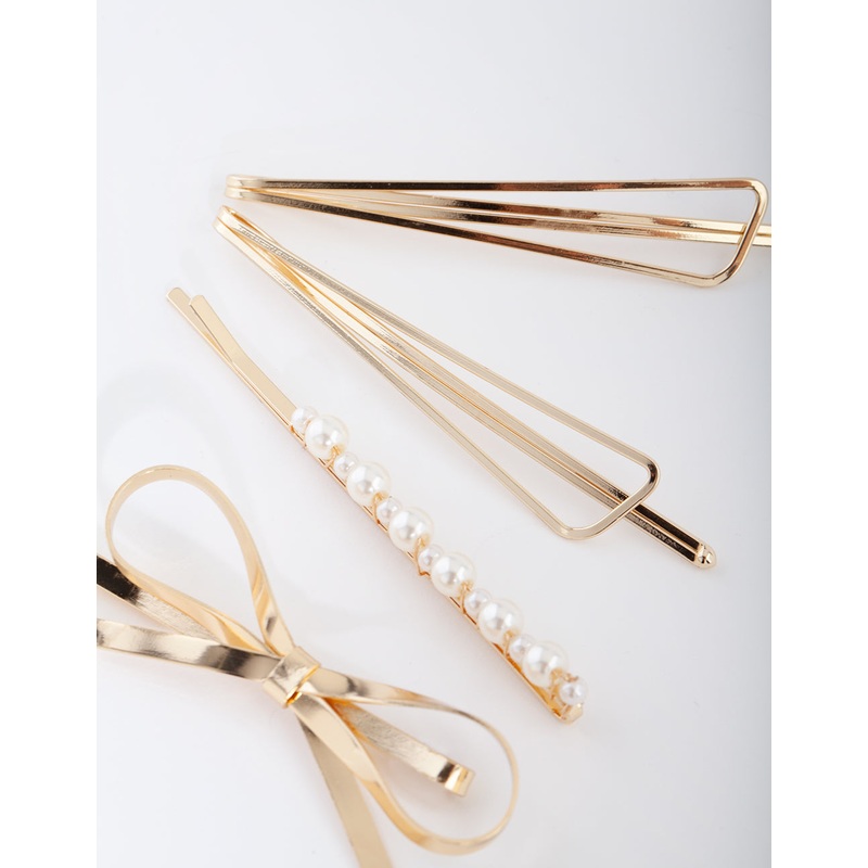 Gold Pearl Bow Hair Clip 4-Pack
