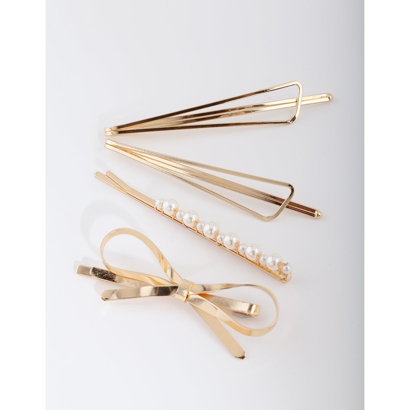 Gold Pearl Bow Hair Clip 4-Pack