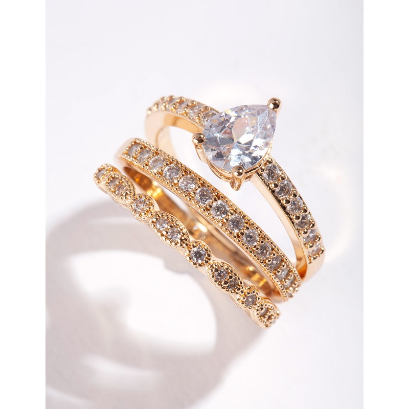 Gold Teardrop Cubic Zirconia Engagement Ring Stack