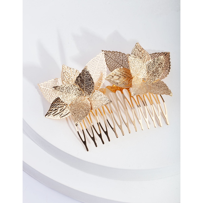 Gold Textured Flower Comb