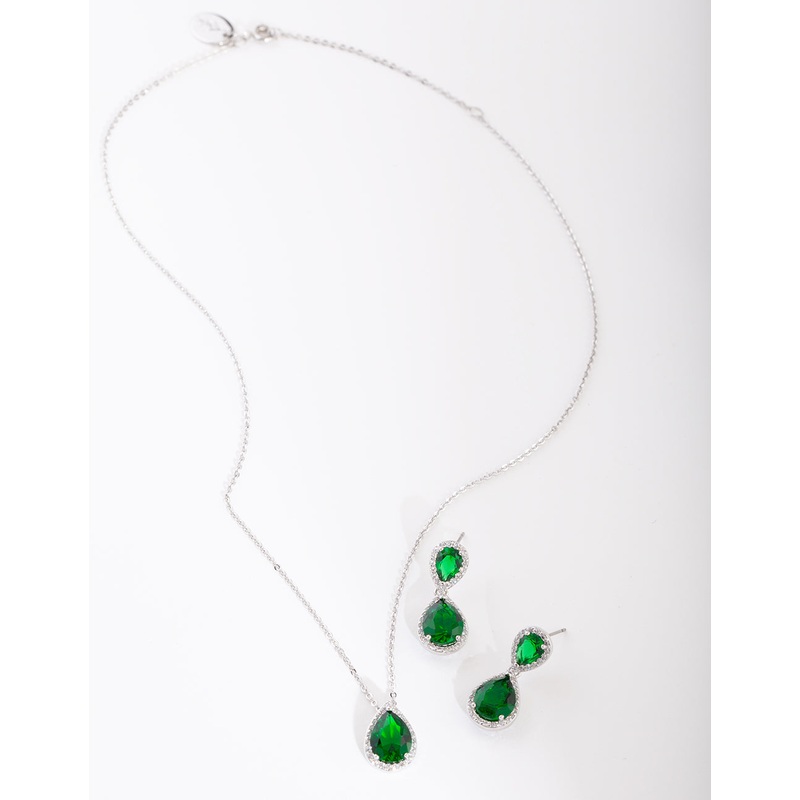 Green Diamond Simulant Teardrop Jewellery Set