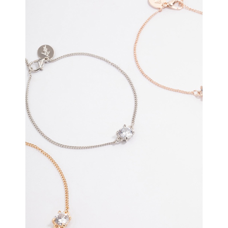 Mixed Metal Cubic Zirconia Bracelet Set