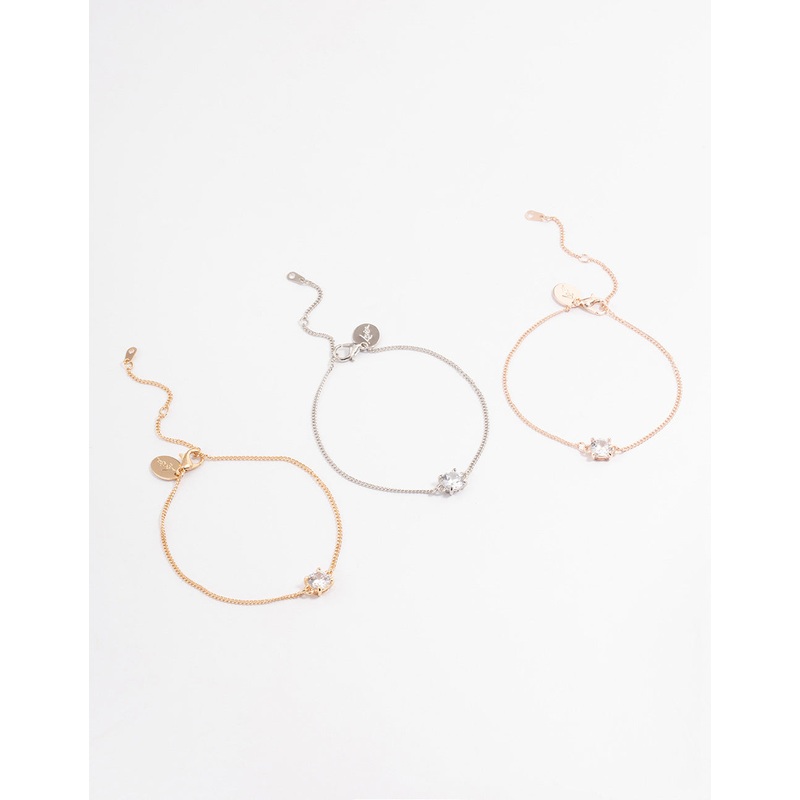 Mixed Metal Cubic Zirconia Bracelet Set