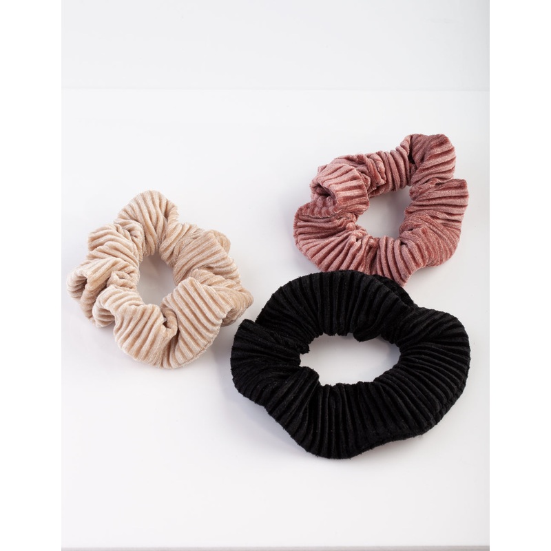 Neutral Velvet Cord Scrunchie Pack
