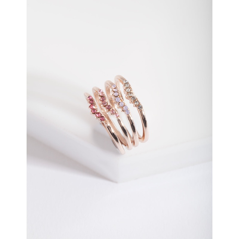 Rose Gold Ombre Diamante Ring Stack