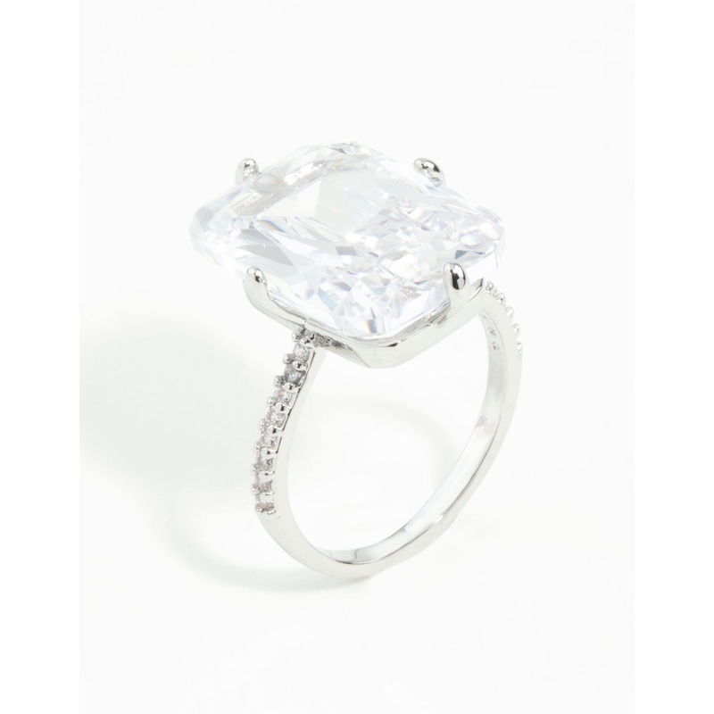 Silver Rectangle Celebrity Engagement Ring