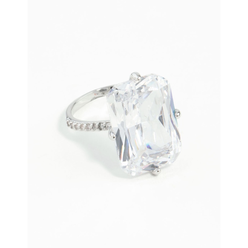 Silver Rectangle Celebrity Engagement Ring
