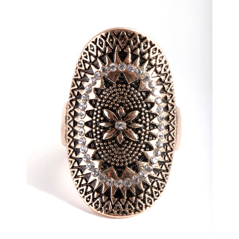 Antique Flower Etched Disc Ring