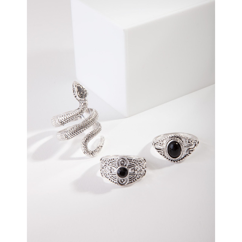 Antique Silver Bohemian Snake Ring Pack