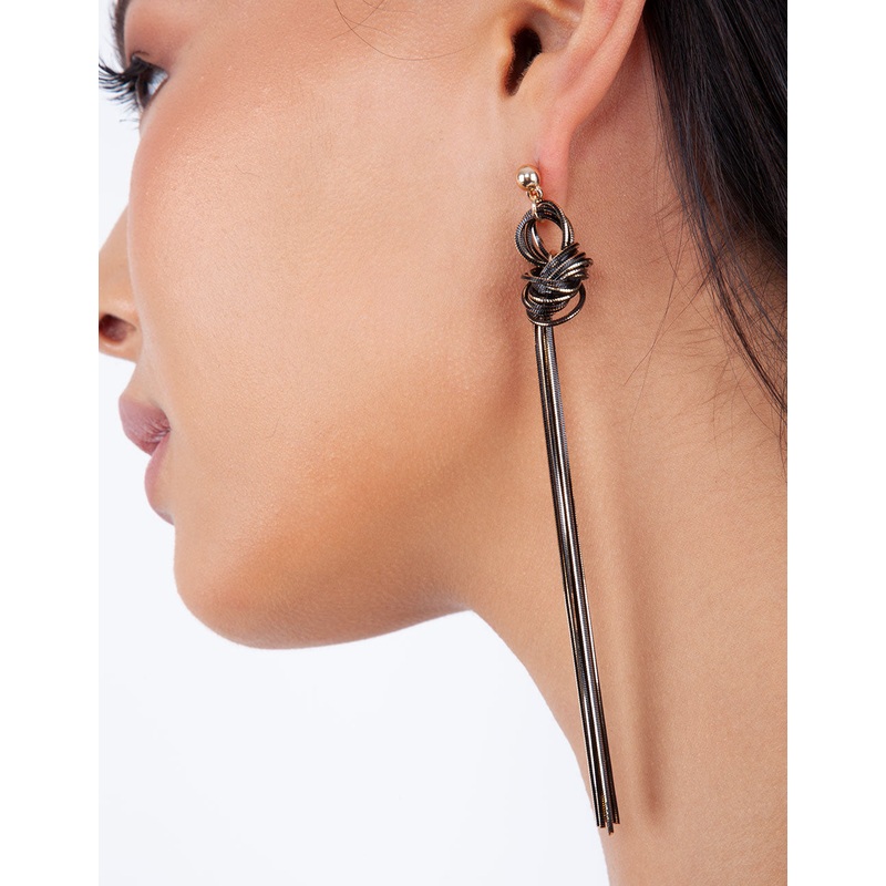 Gold Black Snake Chain Knot Earrings