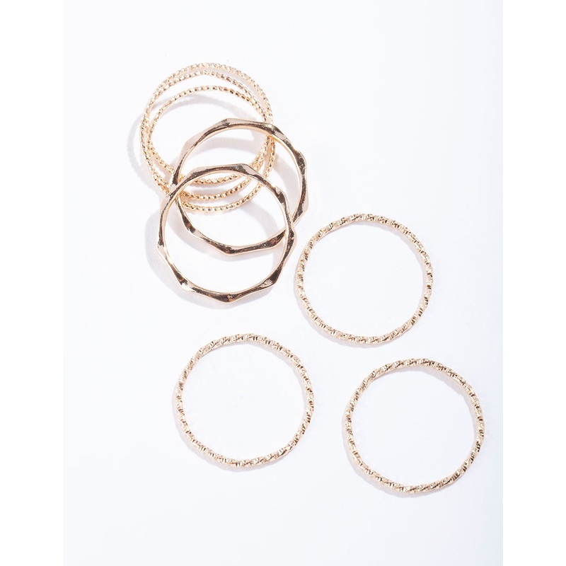 Gold Diamond Cut Ring Stack 8-Pack