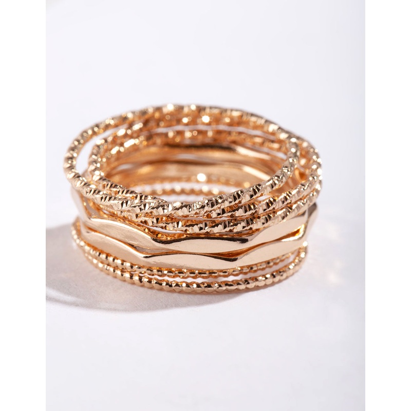 Gold Diamond Cut Ring Stack 8-Pack