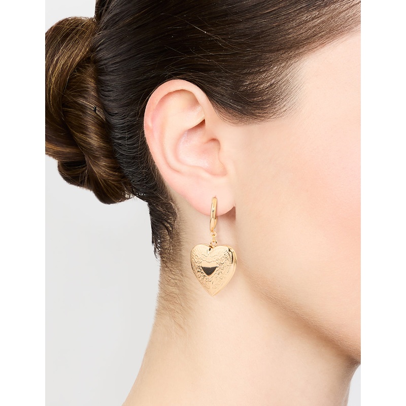 Gold Heart Locket Drop Earrings