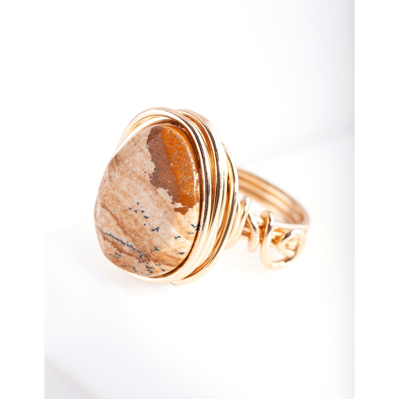 Gold Natural Stone Wire Wrapped Ring