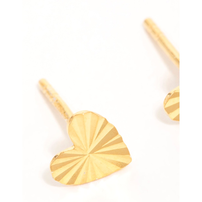 Gold Plated Sterling Silver Ribbed Heart Stud Earrings