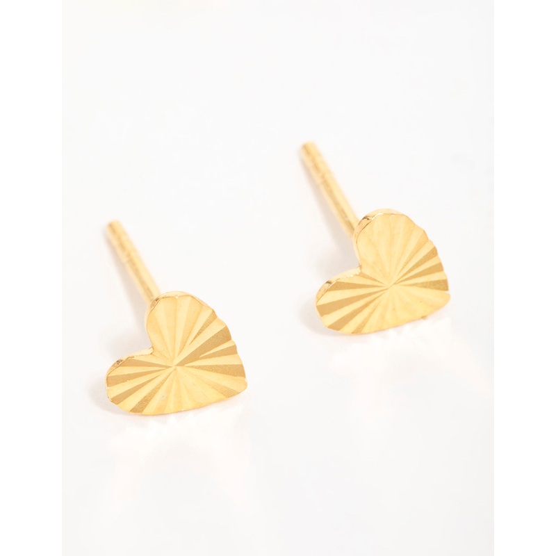 Gold Plated Sterling Silver Ribbed Heart Stud Earrings
