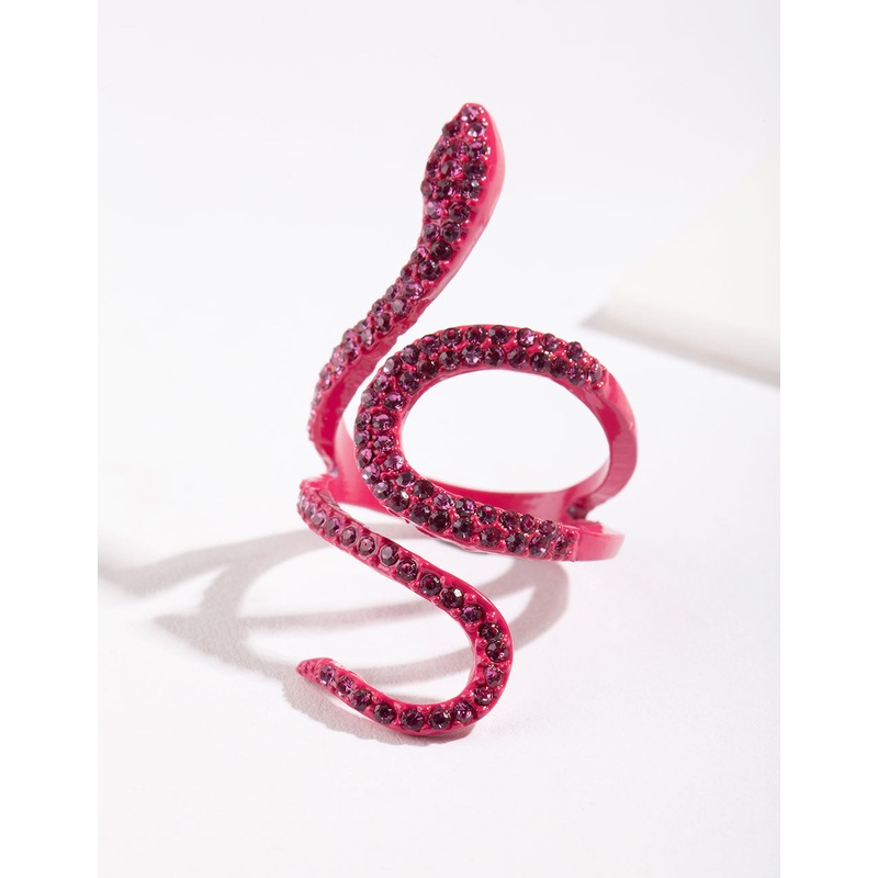 Pink Diamante Swirl Snake Ring