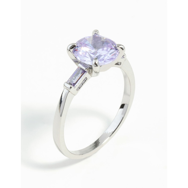 Silver Round Stone Purple Cubic Zirconia Ring