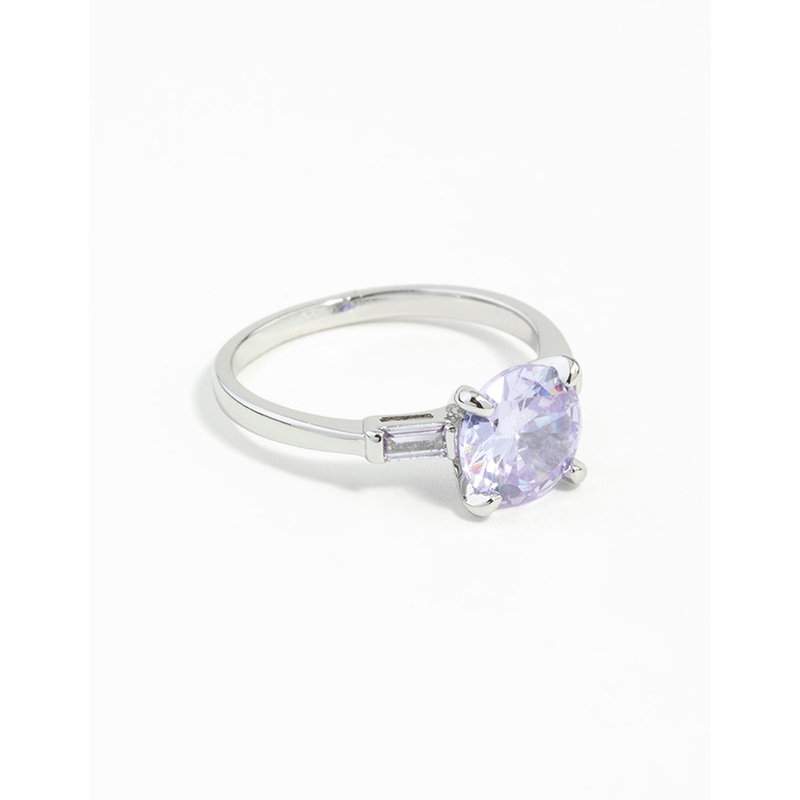 Silver Round Stone Purple Cubic Zirconia Ring
