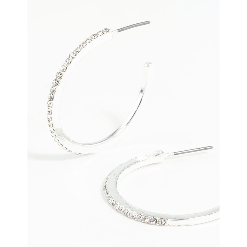 Silver Thin Diamante Hoop Earrings