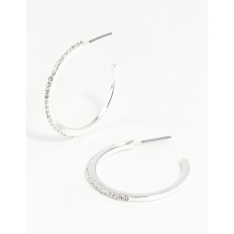 Silver Thin Diamante Hoop Earrings