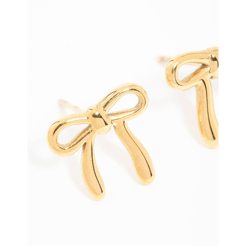 Waterproof Gold Plated Stainless Steel Enamel Bow Stud Earrings