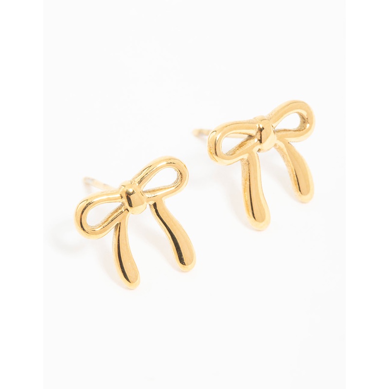 Waterproof Gold Plated Stainless Steel Enamel Bow Stud Earrings