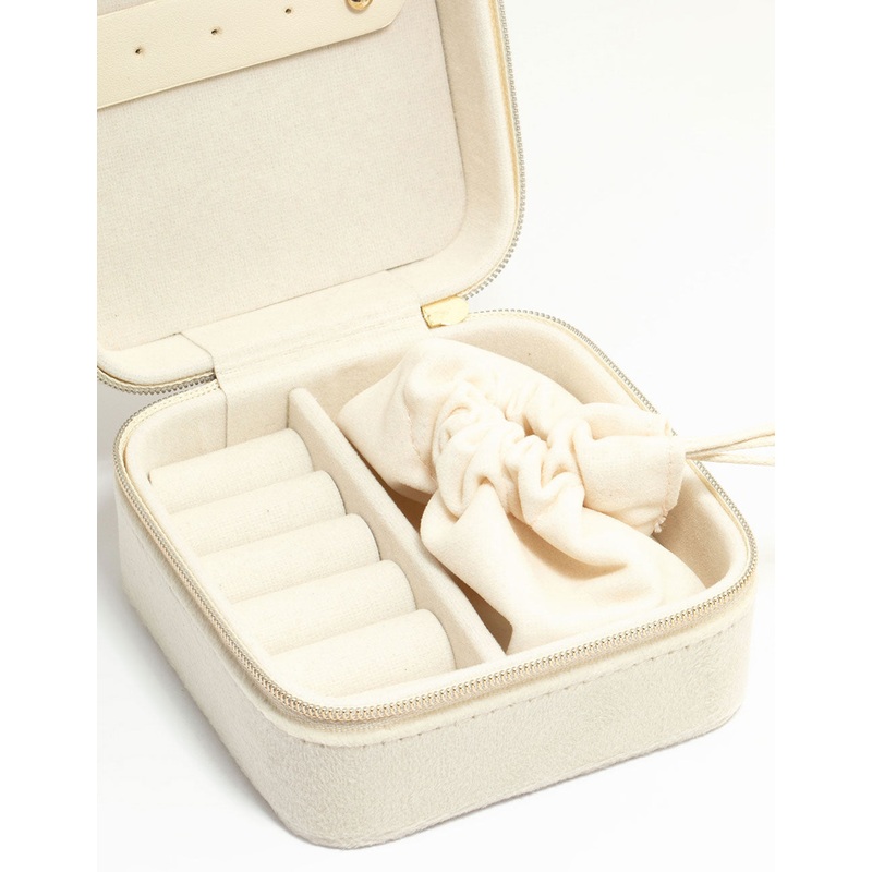 Cream Suede Small Square Jewellery Case