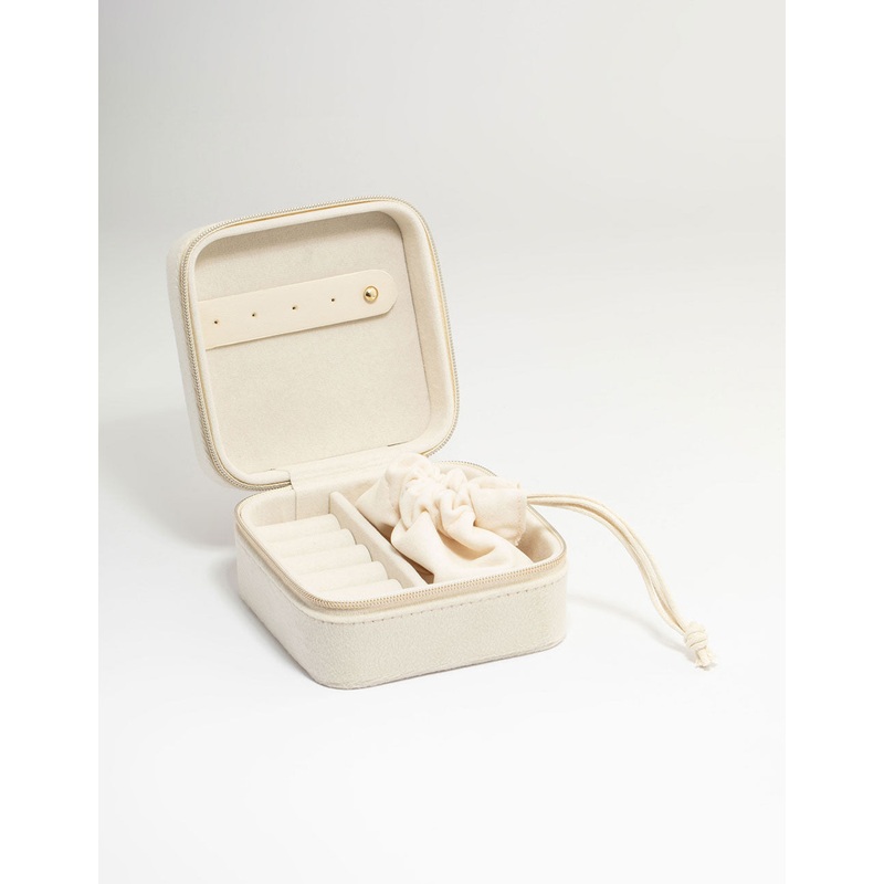 Cream Suede Small Square Jewellery Case