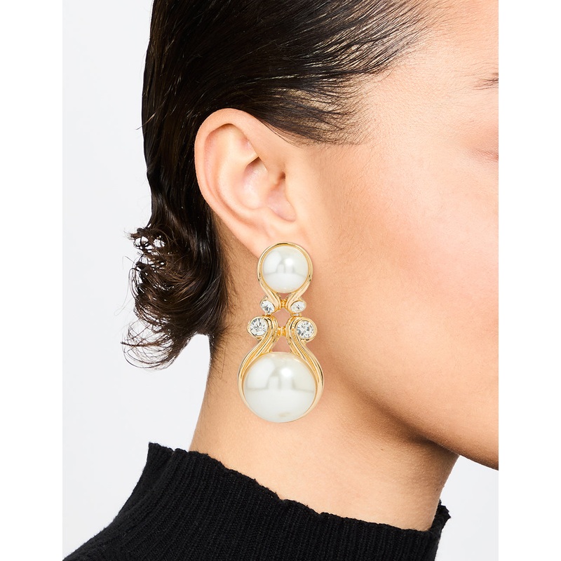 Gold Pearl Diamante Doorknocker Drop Earrings