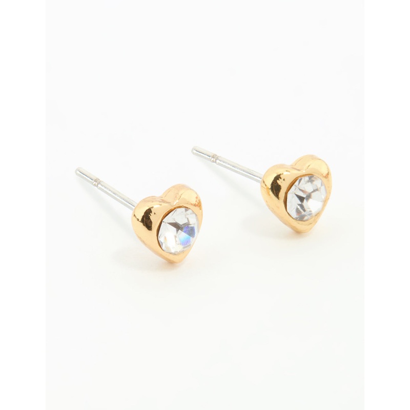 Gold Plated Surgical Steel Diamante Heart Stud Earrings