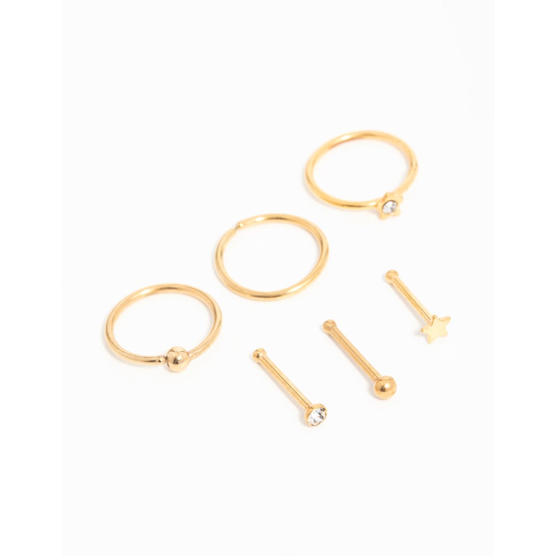 Gold Plated Surgical Steel Micro Star Nose Piercing 6-Pack