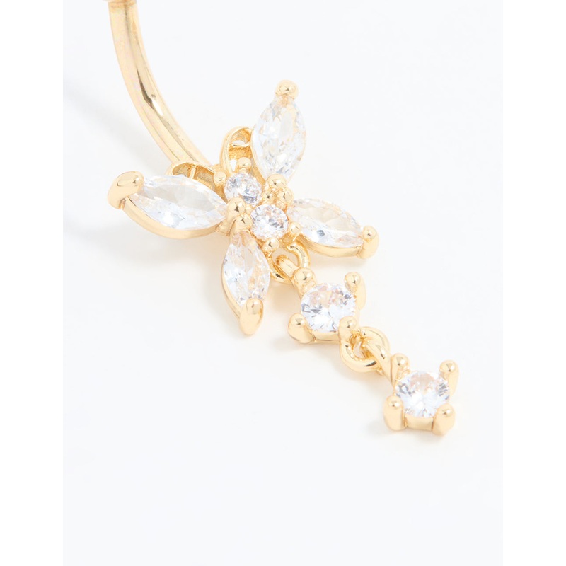 Gold Plated Titanium Cubic Zirconia Butterfly Belly Bar