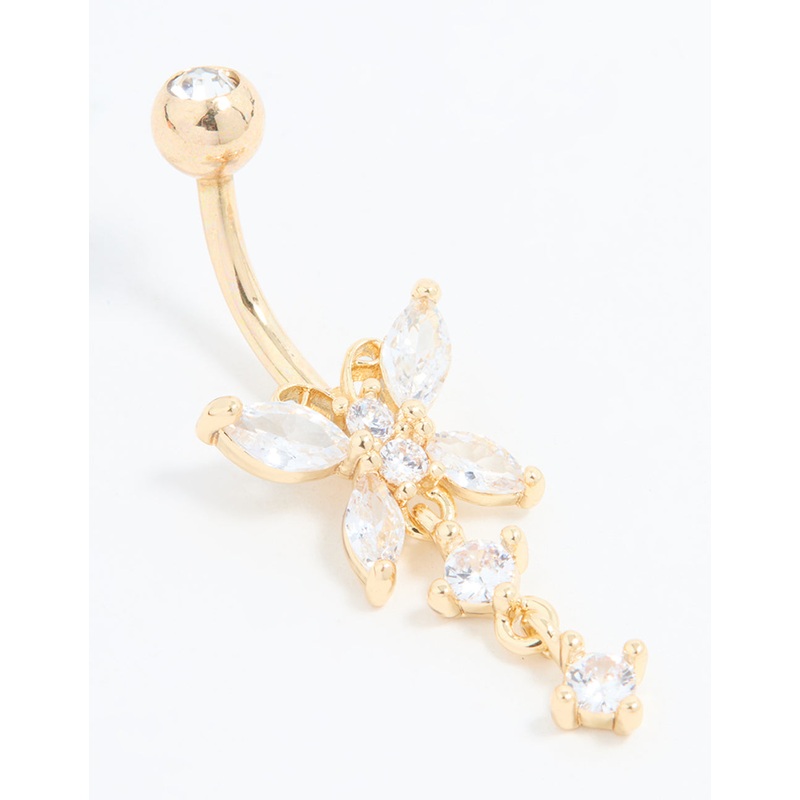 Gold Plated Titanium Cubic Zirconia Butterfly Belly Bar