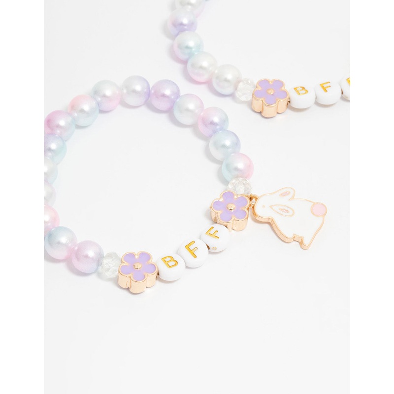 Kids Beaded Pink & Purple Bunny BFF Stretch  Bracelets 2-Pack