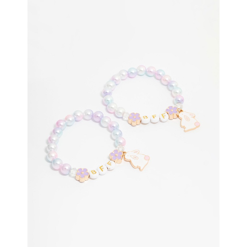 Kids Beaded Pink & Purple Bunny BFF Stretch  Bracelets 2-Pack