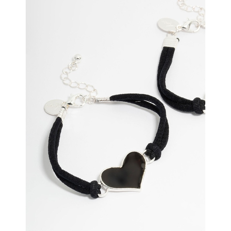 Kids Black Ribbon Mood Heart BFF Bracelets 2-Pack
