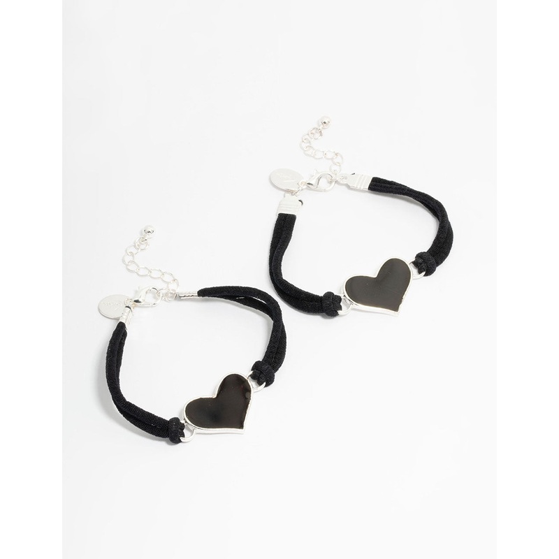 Kids Black Ribbon Mood Heart BFF Bracelets 2-Pack